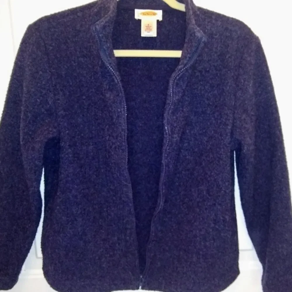 Talbots Heathered Blue Gray Petite Fleece Jacket - Picture 3 of 7